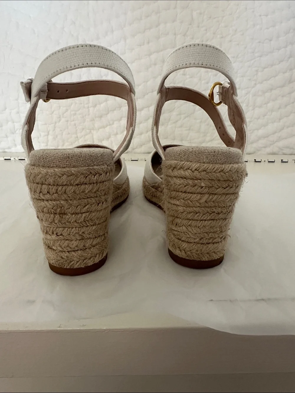 Cole Haan White Espadrille Wedge Sandals with Ankle Buckle